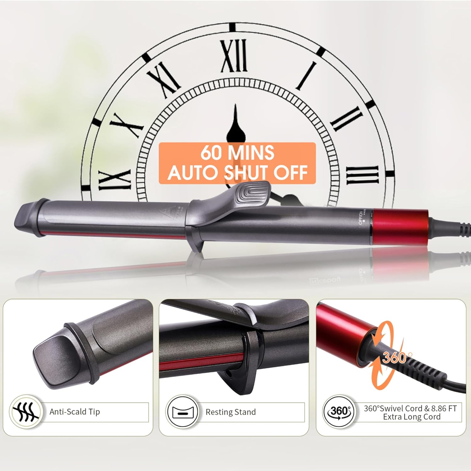 SKIMI Curling Iron, 1 inch Hair Curling Wand with Ceramic Coating, Fast Heating, Auto Shut Off