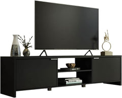 Madesa TV Stand for TV's up to 80 inches, 71 inch, TV Table with Cable Management, Wooden, 18'' H x 15'' D x 71'' L - Black