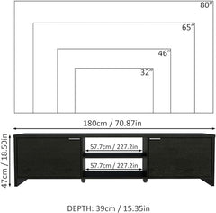 Madesa TV Stand for TV's up to 80 inches, 71 inch, TV Table with Cable Management, Wooden, 18'' H x 15'' D x 71'' L - Black