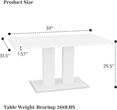 HIPIHOM Modern 59'' Kitchen Dining Table and Chairs for 6, 7 Pieces Rectangular Dining Table Set for Home, Kitchen, Living Room, Dining Room (Table+6 White Chairs)