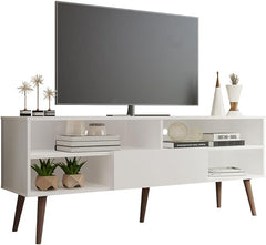 Madesa Modern TV Stand with 1 Door, 4 Shelves for TVs up to 65 Inches, Wood Entertainment Center 23'' H x 15'' D x 59'' L – White