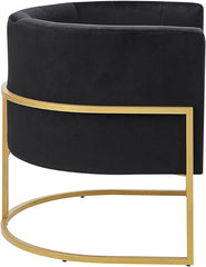 24KF Upholstered Living Room Chairs Modern Black Textured Velvet Accent Chair with Golden Metal Stand-Black