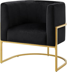 24KF Upholstered Living Room Chairs Modern Black Textured Velvet Accent Chair with Golden Metal Stand-Black