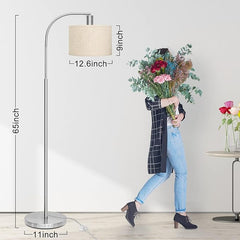 DWTB Floor Lamp for Living Room, Fully Dimmable Arc Modern Standing Lamp with Adjustable Lamp Head Sliver Tall Pole Reading Light with Beige Shade for Bedroom Study Room Bright 8W LED Bulb Included