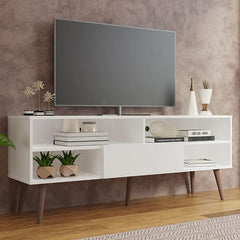 Madesa Modern TV Stand with 1 Door, 4 Shelves for TVs up to 65 Inches, Wood Entertainment Center 23'' H x 15'' D x 59'' L – White