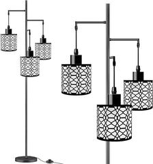 AIGOTEK Dimmable Industrial Floor Lamp with 3-Lights Black Farmhouse Floor Lamps for Living Room, Modern Tall Standing Lamp with Birdcage Shades & Base for Bedroom, Office