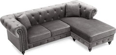 Glory Furniture Nola Velvet Sofa Chaise in Dark Gray