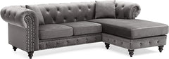 Glory Furniture Nola Velvet Sofa Chaise in Dark Gray