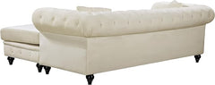 Meridian Furniture Sabrina REVERSIBLE 2 Piece Button Tufted Velvet Sectional with Scroll Arms, Nailhead Trim, and Custom Wood Legs, Cream