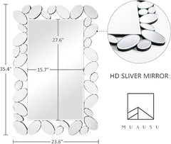 MUAUSU Rectangle Decorative Wall Mirror 35.4”×23.6” Silver Accent Mirror with Glass Frame for Wall Decor Living Room Bedroom Bathroom