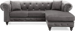 Glory Furniture Nola Velvet Sofa Chaise in Dark Gray