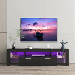 Clikuutory Modern LED 63 inch TV Stand with Large Storage Drawer for 40 50 55 60 65 70 75 Inch TVs, Black Wood TV Console with High Glossy Entertainment Center for Gaming, Living Room, Bedroom