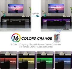 Clikuutory Modern LED 63 inch TV Stand with Large Storage Drawer for 40 50 55 60 65 70 75 Inch TVs, Black Wood TV Console with High Glossy Entertainment Center for Gaming, Living Room, Bedroom