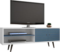 Manhattan Comfort Liberty Wood 63" TV Stand in Aqua Blue & White