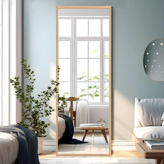NeuType Full Length Mirror Floor Mirror with Standing Holder Bedroom/Locker Room Standing/Hanging Mirror Dressing Mirror Wall-Mounted Mirror (Natural Wood)