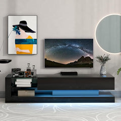 BAMACAR LED Long TV Stand For 80 Inch TV, Stand TV 70 Inch Modern Black Entertainment Center With Storage, 70 75 80 Inch TV Stands For Living Room, TV Stand with Storage Large TV Stand with 75 Inch TV