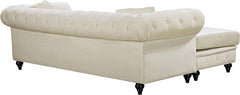 Meridian Furniture Sabrina REVERSIBLE 2 Piece Button Tufted Velvet Sectional with Scroll Arms, Nailhead Trim, and Custom Wood Legs, Cream