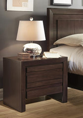 Modus Furniture Solid Wood Nightstand, 2-Drawer with Charging Station, Element - Chocolate Brown