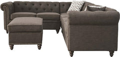 Acme Aurelia II Button Tufted Sectional Sofa with Wood Legs in Charcoal Linen