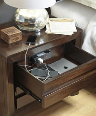 Modus Furniture Solid Wood Nightstand, 2-Drawer with Charging Station, Element - Chocolate Brown