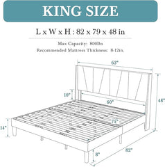 HOOMIC King Size Platform Bed Frame with Geometric Wingback Headboard, Wooden Slats Support, No Box Spring Needed, Modern Style in Dark Grey