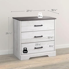 Prepac Rustic Ridge Farmhouse 3-Drawer Nightstand, Washed White, ADNR-1603-1