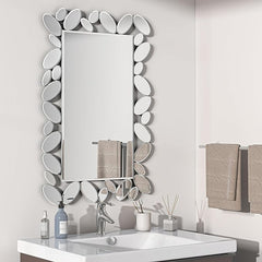 MUAUSU Rectangle Decorative Wall Mirror 35.4”×23.6” Silver Accent Mirror with Glass Frame for Wall Decor Living Room Bedroom Bathroom