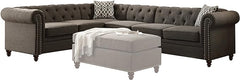 Acme Aurelia II Button Tufted Sectional Sofa with Wood Legs in Charcoal Linen