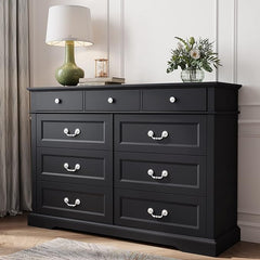 LINSY HOME Dresser for Bedroom, Long Dresser with 9 Drawers and Antique Handles, Chest of Drawers for Living Room, Entryway and Hallway, Black