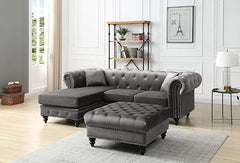 Glory Furniture Nola Velvet Sofa Chaise in Dark Gray