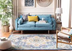 SAFAVIEH Madison Collection Area Rug - 6' x 9', Blue & Light Blue, Boho Chic Medallion Distressed Design, Non-Shedding & Easy Care, Ideal for High Traffic Areas in Living Room, Bedroom (MAD473M)