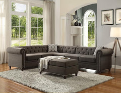 Acme Aurelia II Button Tufted Sectional Sofa with Wood Legs in Charcoal Linen