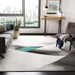 SAFAVIEH Hollywood Collection Area Rug - 5'3" x 7'6", Grey & Teal, Mid-Century Modern Design, Non-Shedding & Easy Care, Ideal for High Traffic Areas in Living Room, Bedroom (HLW713D)