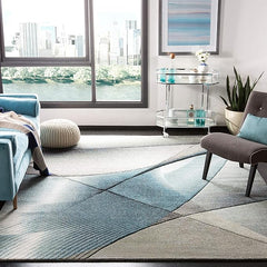 SAFAVIEH Hollywood Collection Accent Rug - 4' x 6', Grey & Teal, Mid-Century Modern Design, Non-Shedding & Easy Care, Ideal for High Traffic Areas in Entryway, Living Room, Bedroom (HLW715D)