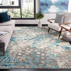 SAFAVIEH Madison Collection Area Rug - 6' x 9', Grey & Blue, Boho Abstract Distressed Design, Non-Shedding & Easy Care, Ideal for High Traffic Areas in Living Room, Bedroom (MAD425E)