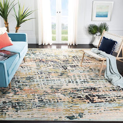 SAFAVIEH Madison Collection Area Rug - 8' x 10', Beige & Navy, Modern Abstract Design, Non-Shedding & Easy Care, Ideal for High Traffic Areas in Living Room, Bedroom (MAD454A)