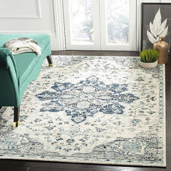 SAFAVIEH Madison Collection Area Rug - 6' x 9', Ivory & Navy, Oriental Medallion Distressed Design, Non-Shedding & Easy Care, Ideal for High Traffic Areas in Living Room, Bedroom (MAD921N)