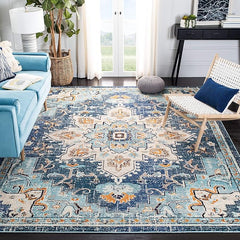 SAFAVIEH Madison Collection Area Rug - 6' x 9', Blue & Light Blue, Boho Chic Medallion Distressed Design, Non-Shedding & Easy Care, Ideal for High Traffic Areas in Living Room, Bedroom (MAD473M)