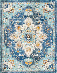 SAFAVIEH Madison Collection Area Rug - 6' x 9', Blue & Light Blue, Boho Chic Medallion Distressed Design, Non-Shedding & Easy Care, Ideal for High Traffic Areas in Living Room, Bedroom (MAD473M)